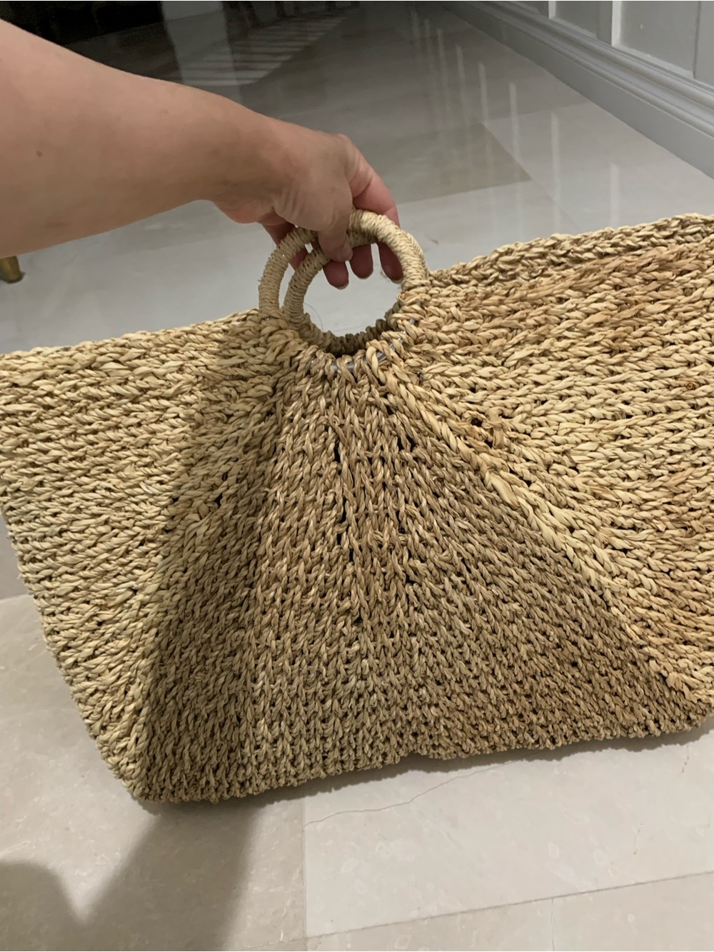 Woven Straw Tote Bag with Round Handles - Natural Tan - Picture 7 of 9